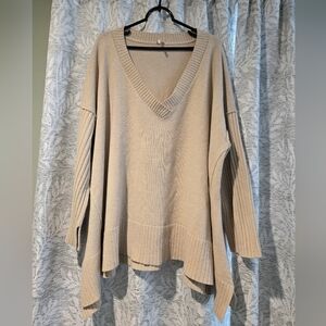 Free People Cream V-Neck Sweater
